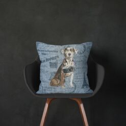 Adventure is out there cushion Catahoula Leopard Dog Faded Ephemera Denim black chair