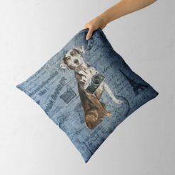 Adventure is out there cushion Catahoula Leopard Dog Faded Ephemera Denim holding in hand