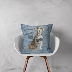 Adventure is out there cushion Catahoula Leopard Dog Faded Ephemera Denim white chair