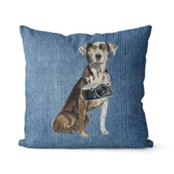 Adventure is out there cushion Catahoula Leopard Dog Gently Faded Denim front view