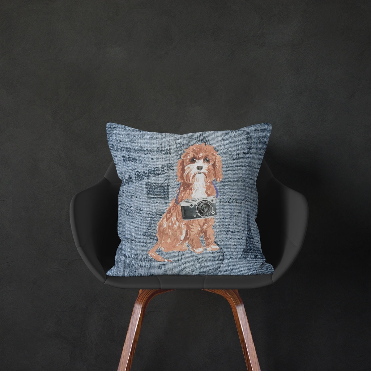 Cavapoo dog Inspired Denim Style Throw Pillow Cushion - Travel collection 5 Cavapoo dog Inspired Denim Style Throw Pillow Cushion - Travel collection - Image 4