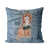 Cavapoo dog Inspired Denim Style Throw Pillow Cushion - Travel collection 2 Adventure is out there cushion Cavapoo Faded Ephemera Denim front view