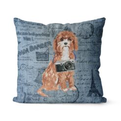 Cavapoo dog Inspired Denim Style Throw Pillow Cushion - Travel collection