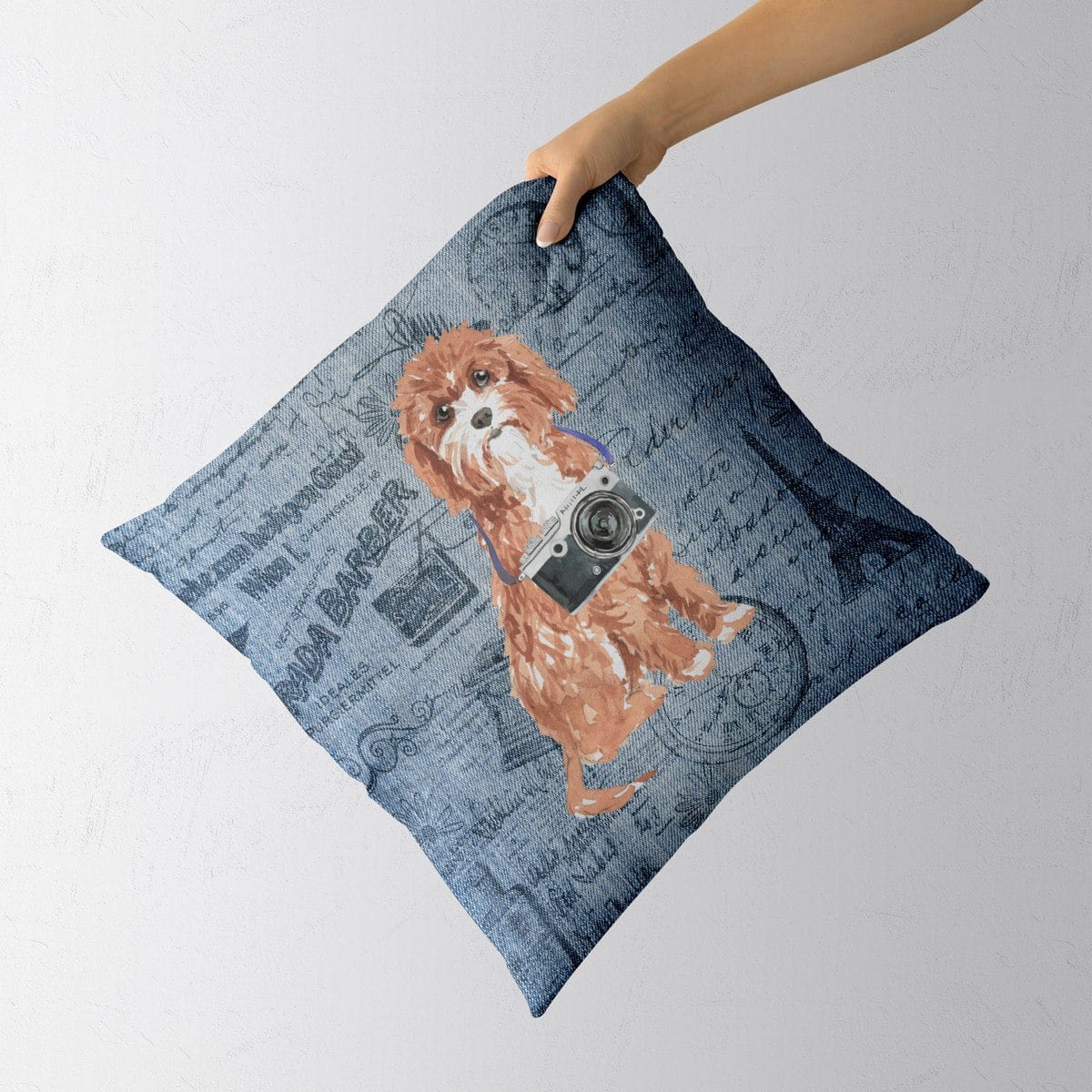 Cavapoo dog Inspired Denim Style Throw Pillow Cushion - Travel collection 4 Cavapoo dog Inspired Denim Style Throw Pillow Cushion - Travel collection - Image 3
