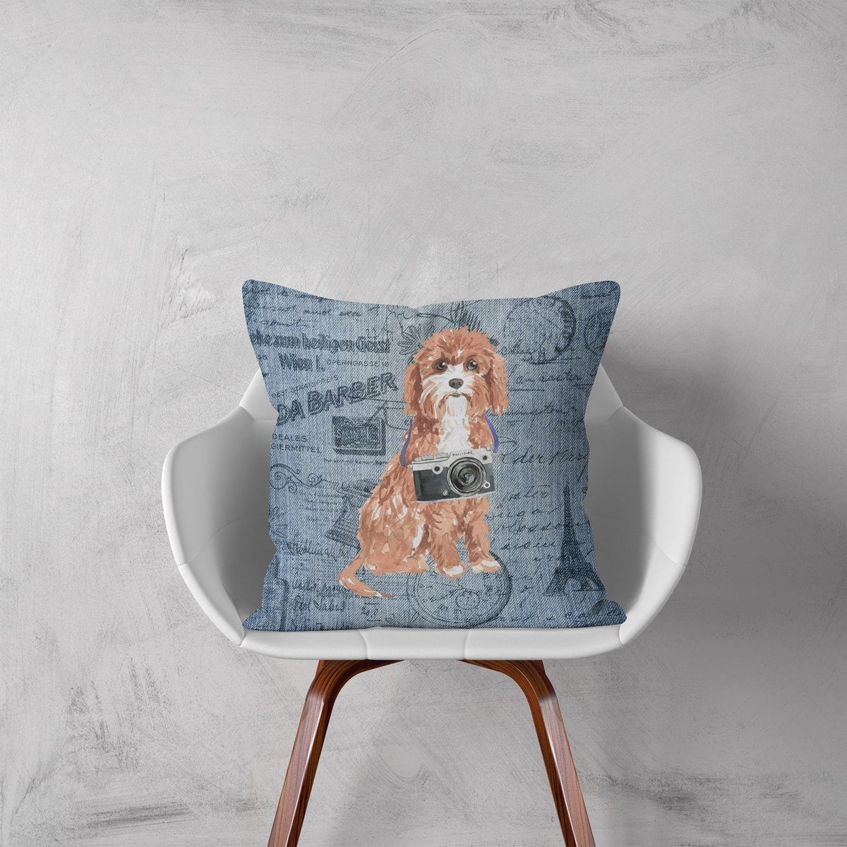 Cavapoo dog Inspired Denim Style Throw Pillow Cushion - Travel collection 3 Cavapoo dog Inspired Denim Style Throw Pillow Cushion - Travel collection - Image 2