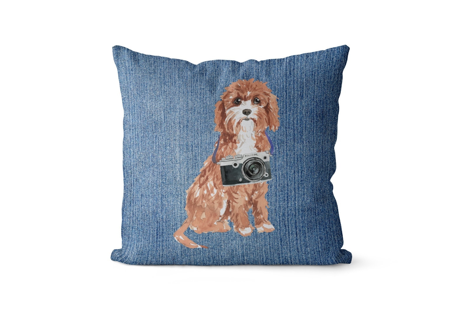 Cavapoo dog Inspired Denim Style Throw Pillow Cushion - Travel collection 6 Cavapoo dog Inspired Denim Style Throw Pillow Cushion - Travel collection - Image 5