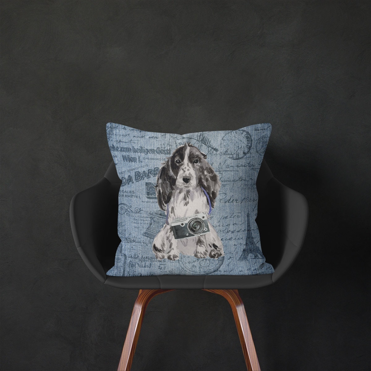 Cocker Spaniel dog Inspired Denim Style Throw Pillow Cushion - Travel collection 5 Cocker Spaniel dog Inspired Denim Style Throw Pillow Cushion - Travel collection - Image 4