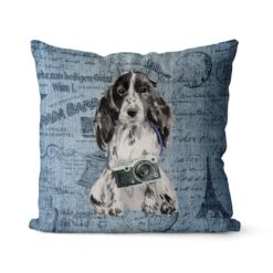 Cocker Spaniel dog Inspired Denim Style Throw Pillow Cushion - Travel collection