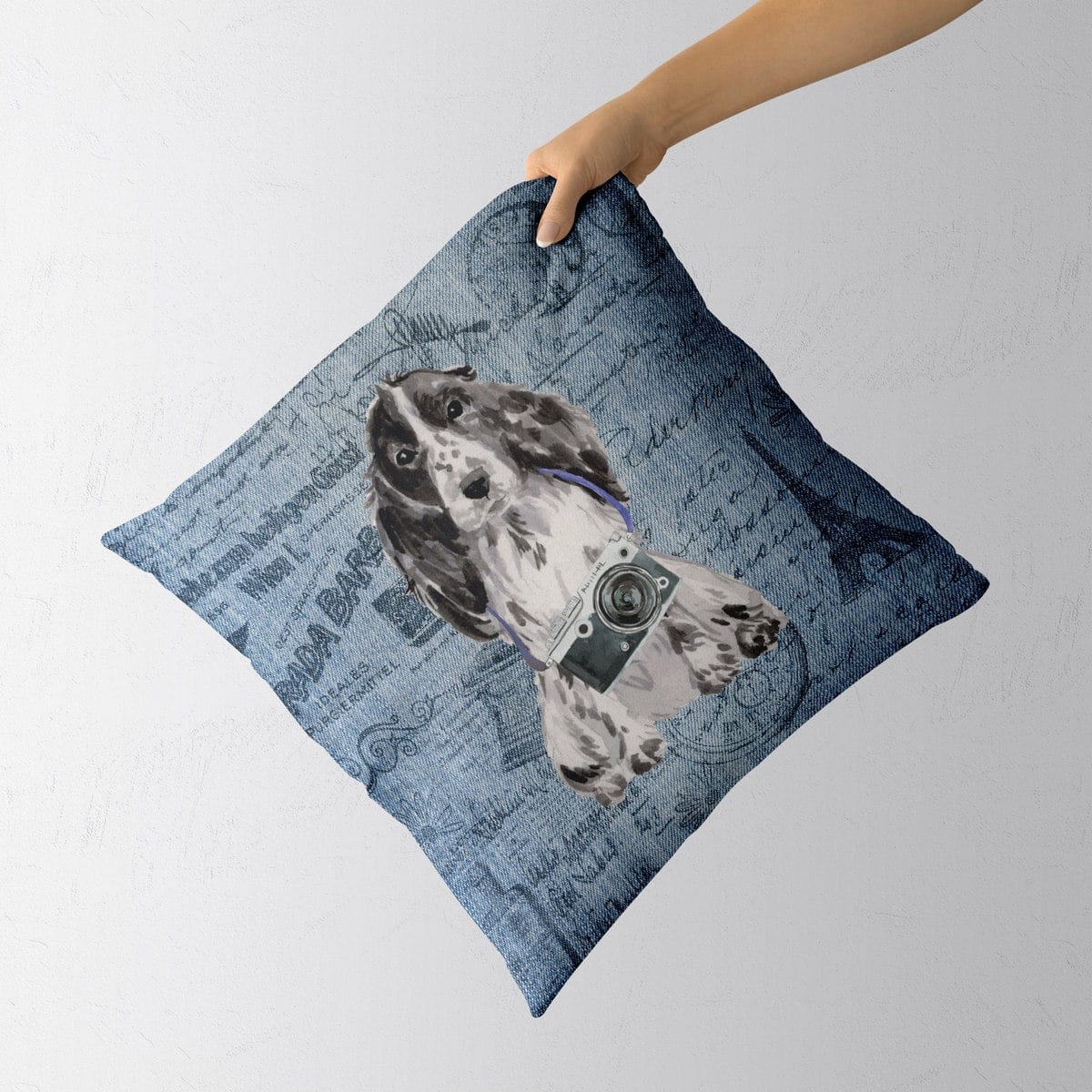 Cocker Spaniel dog Inspired Denim Style Throw Pillow Cushion - Travel collection 4 Cocker Spaniel dog Inspired Denim Style Throw Pillow Cushion - Travel collection - Image 3