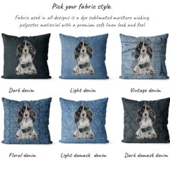 Cocker Spaniel dog Inspired Denim Style Throw Pillow Cushion - Travel collection 15 Adventure is out there cushion Cocker Spaniel variations