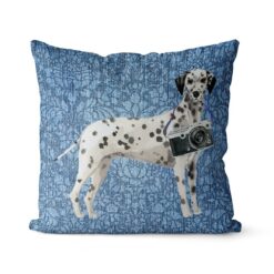 Adventure is out there cushion Dalmatian Bleached Damask Denim front view