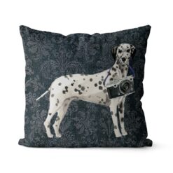Adventure is out there cushion Dalmatian Dark Damask Denim front view