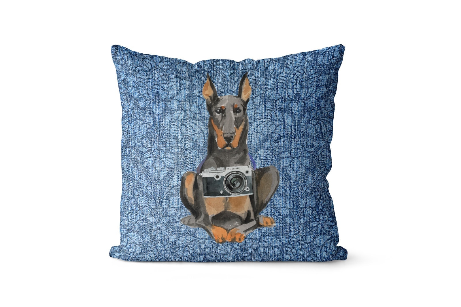 Doberman dog Inspired Denim Style Throw Pillow Cushion - Travel collection 10 Doberman dog Inspired Denim Style Throw Pillow Cushion - Travel collection - Image 9