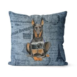 Doberman dog Inspired Denim Style Throw Pillow Cushion - Travel collection