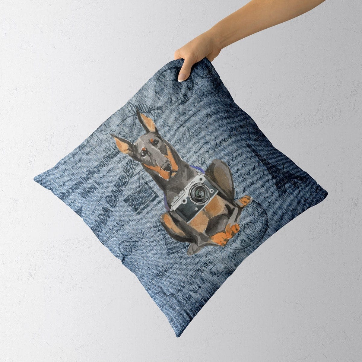Doberman dog Inspired Denim Style Throw Pillow Cushion - Travel collection 4 Doberman dog Inspired Denim Style Throw Pillow Cushion - Travel collection - Image 3