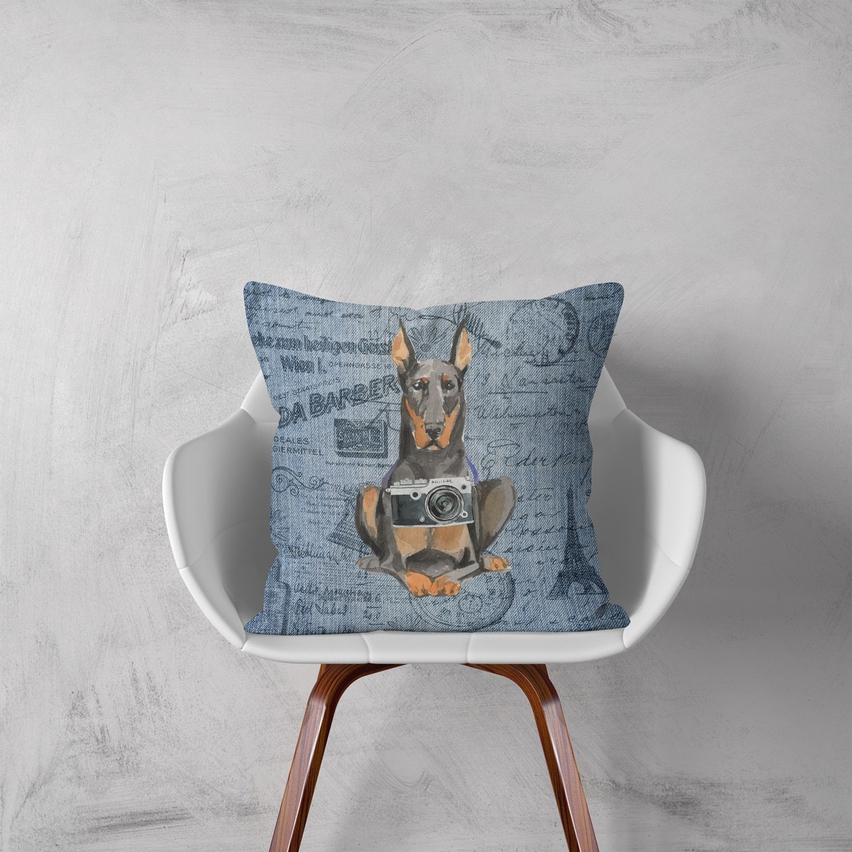 Doberman dog Inspired Denim Style Throw Pillow Cushion - Travel collection 3 Doberman dog Inspired Denim Style Throw Pillow Cushion - Travel collection - Image 2