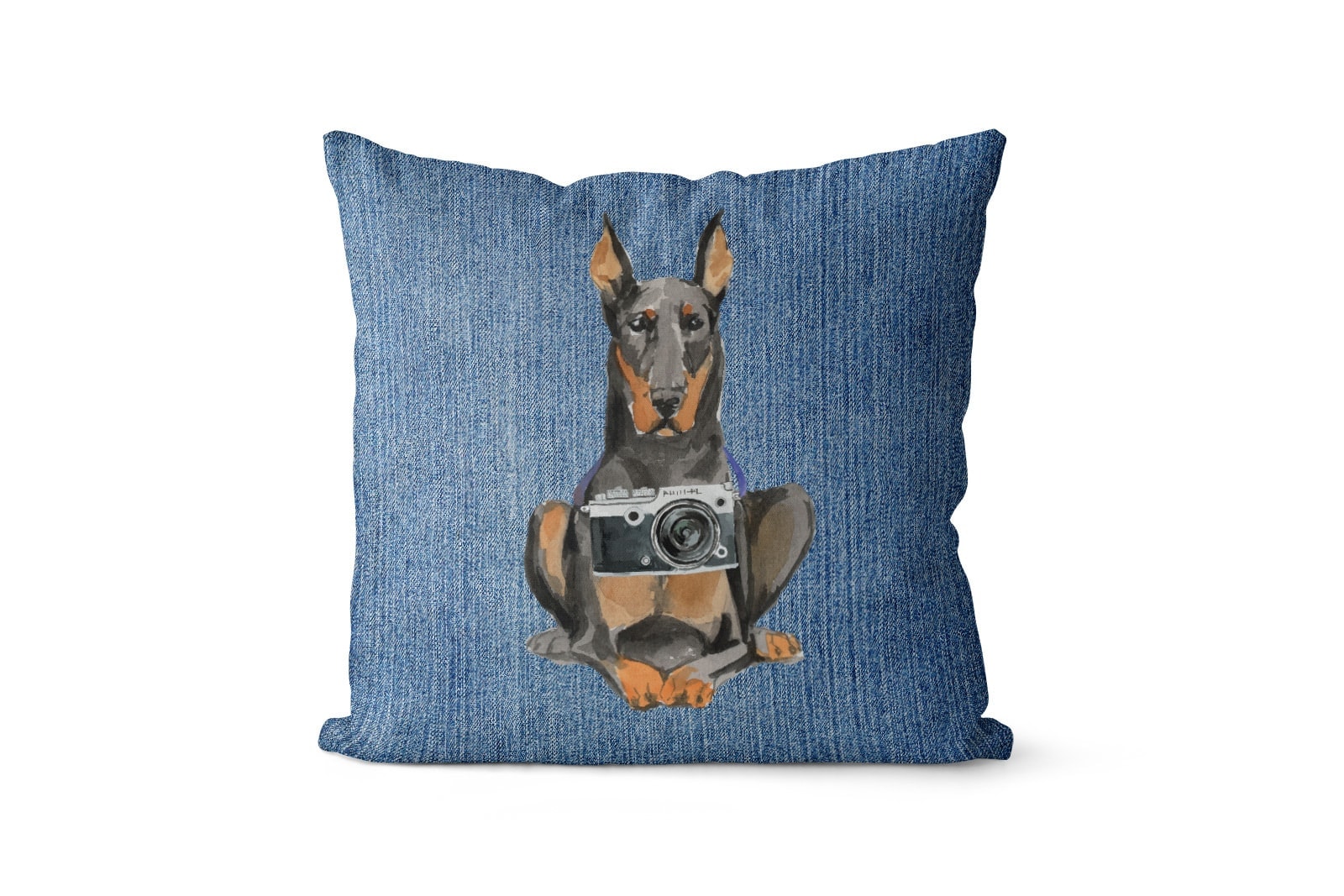 Doberman dog Inspired Denim Style Throw Pillow Cushion - Travel collection 6 Doberman dog Inspired Denim Style Throw Pillow Cushion - Travel collection - Image 5