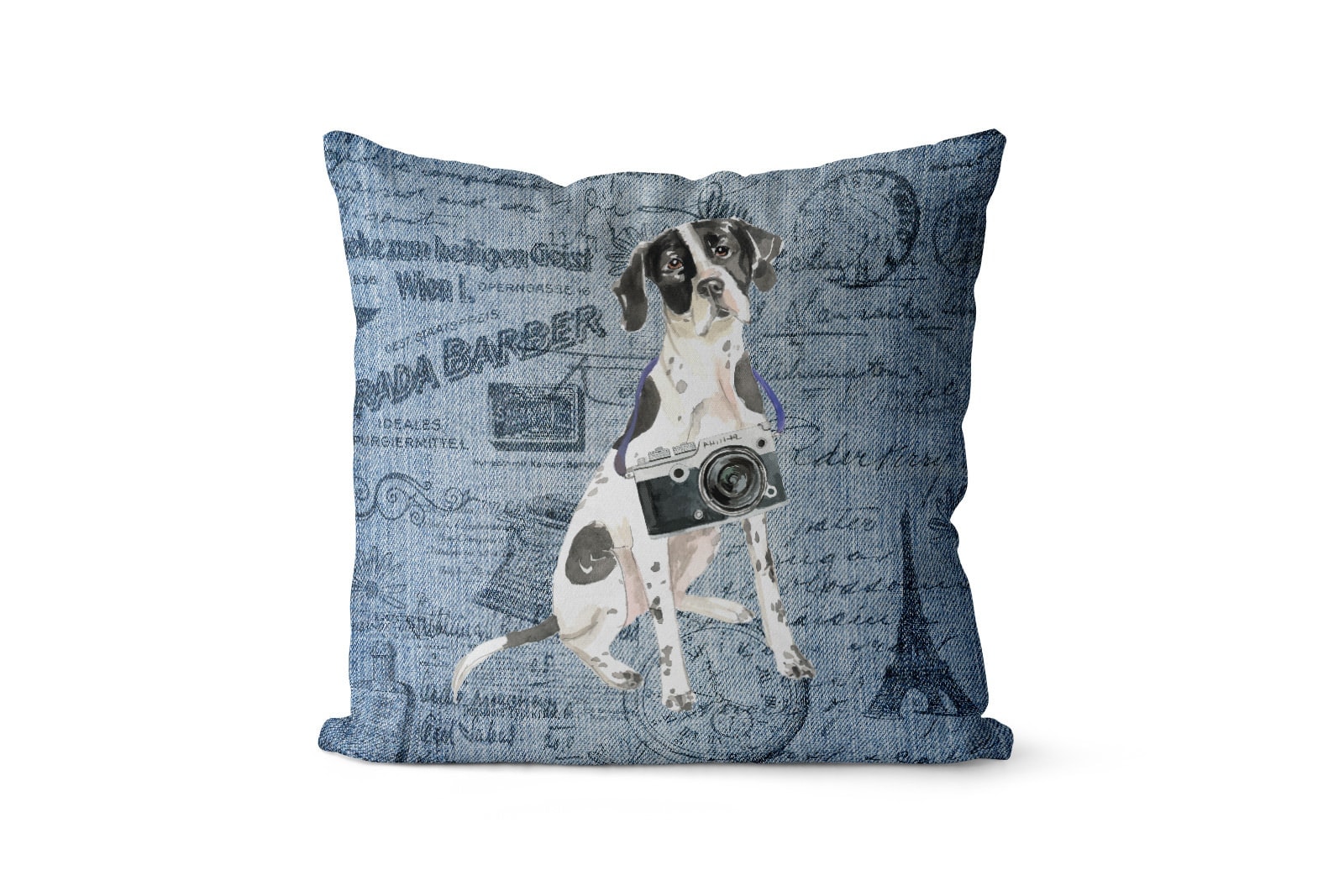 English Pointer dog Inspired Denim Style Throw Pillow Cushion - Travel collection 2 English Pointer dog Inspired Denim Style Throw Pillow Cushion - Travel collection