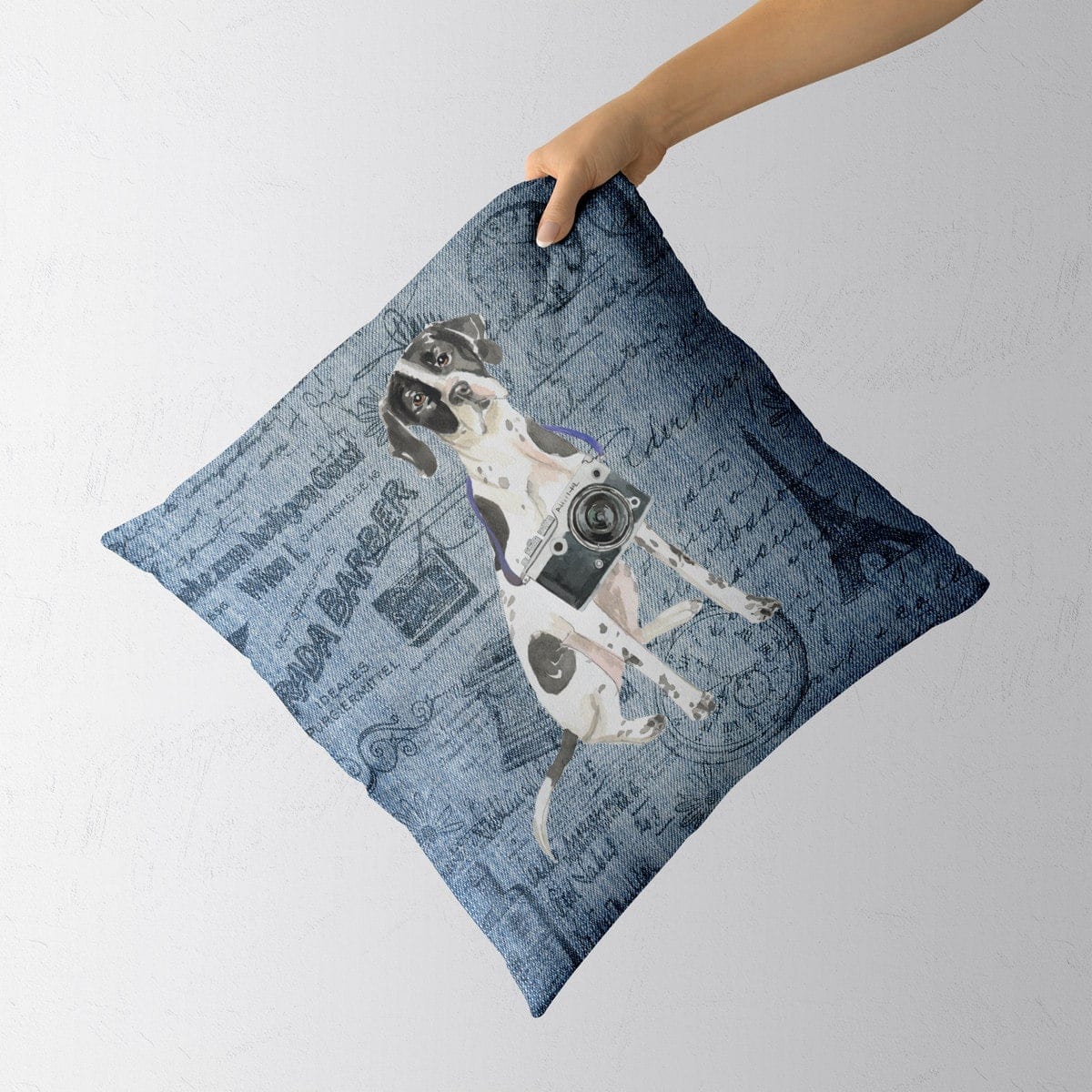 English Pointer dog Inspired Denim Style Throw Pillow Cushion - Travel collection 4 English Pointer dog Inspired Denim Style Throw Pillow Cushion - Travel collection - Image 3