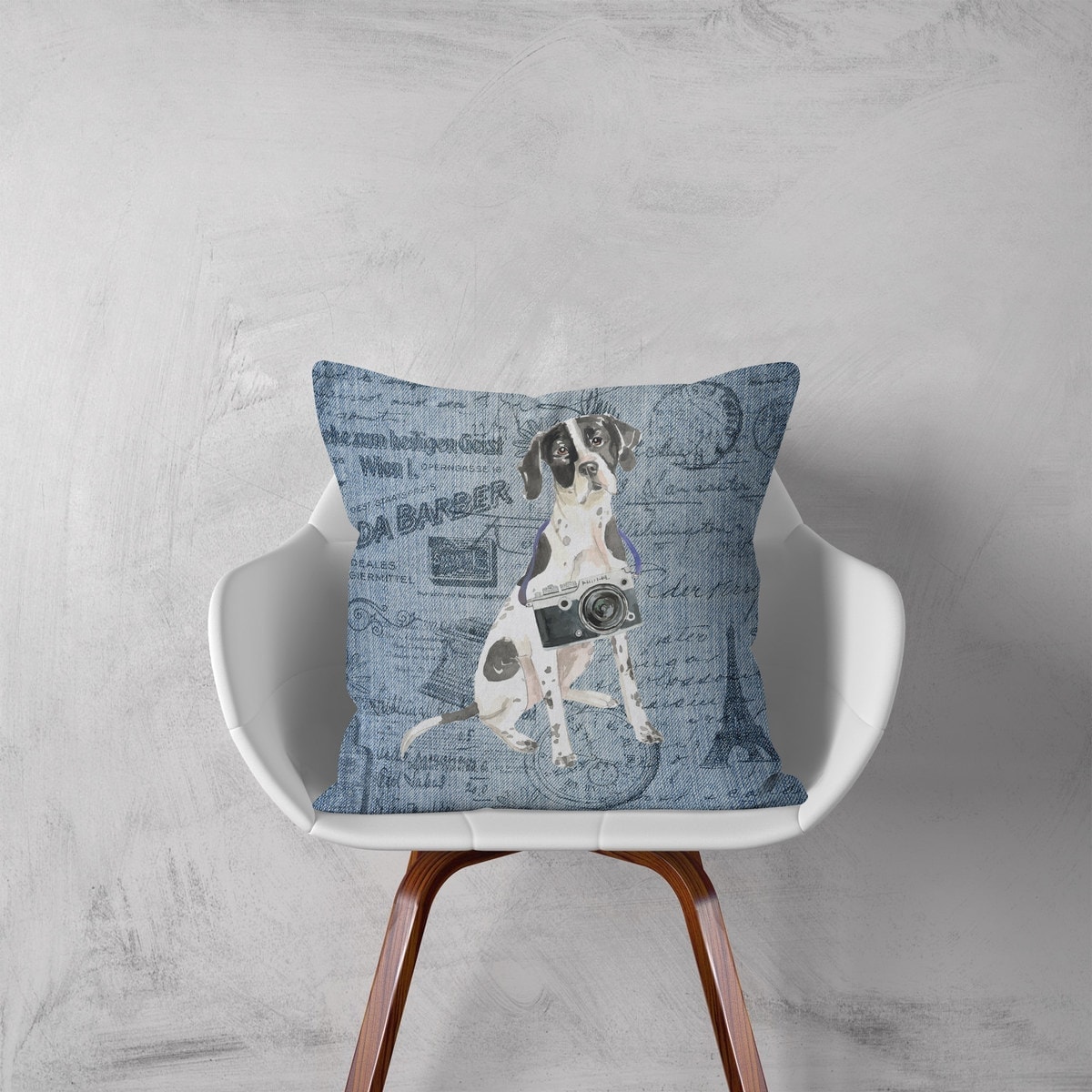 English Pointer dog Inspired Denim Style Throw Pillow Cushion - Travel collection 3 English Pointer dog Inspired Denim Style Throw Pillow Cushion - Travel collection - Image 2