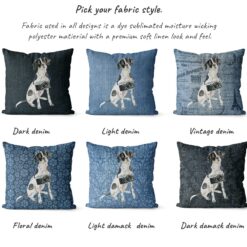 English Pointer dog Inspired Denim Style Throw Pillow Cushion - Travel collection 15 Adventure is out there cushion English Pointer variations