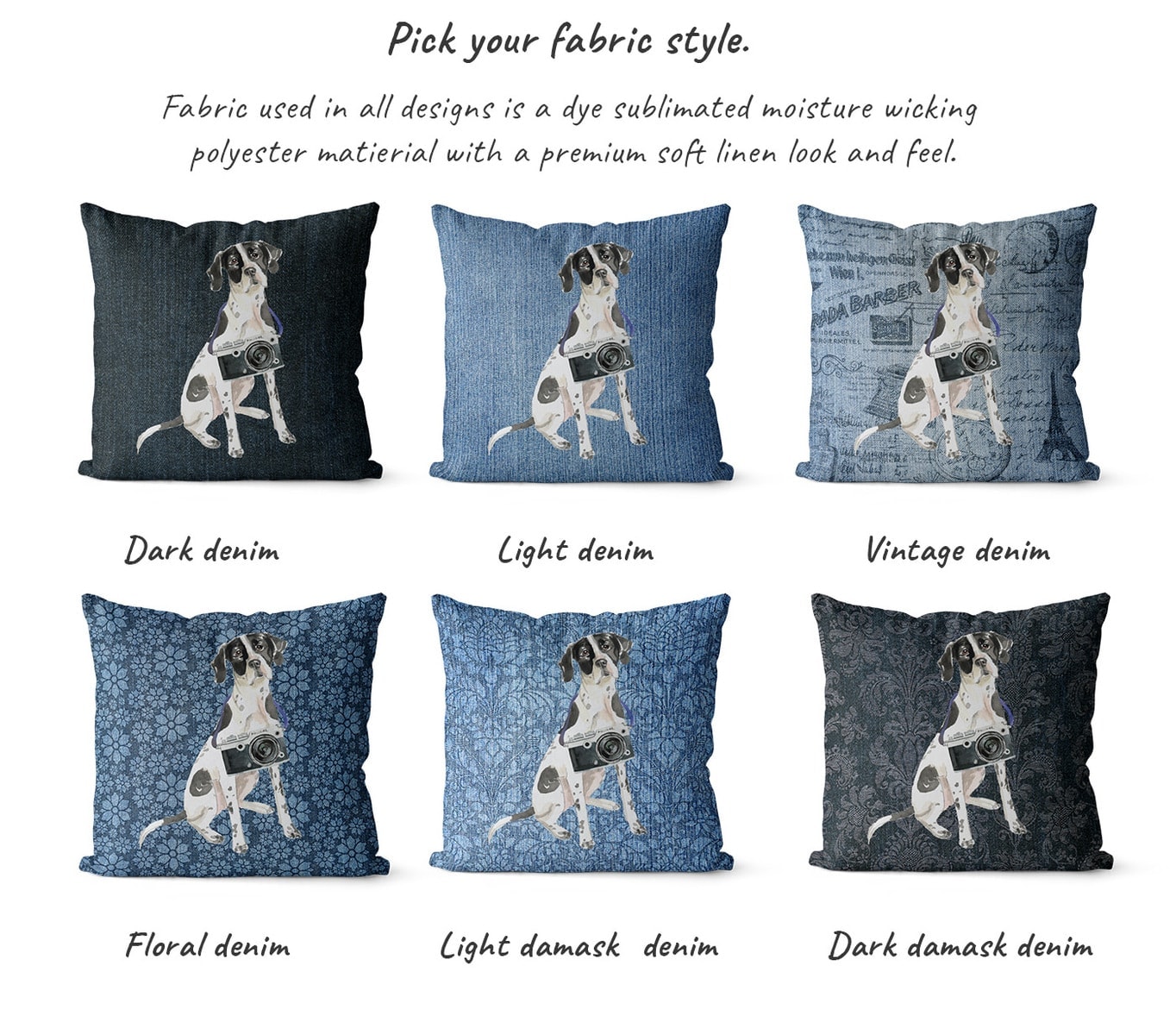 English Pointer dog Inspired Denim Style Throw Pillow Cushion - Travel collection 6 English Pointer dog Inspired Denim Style Throw Pillow Cushion - Travel collection - Image 5