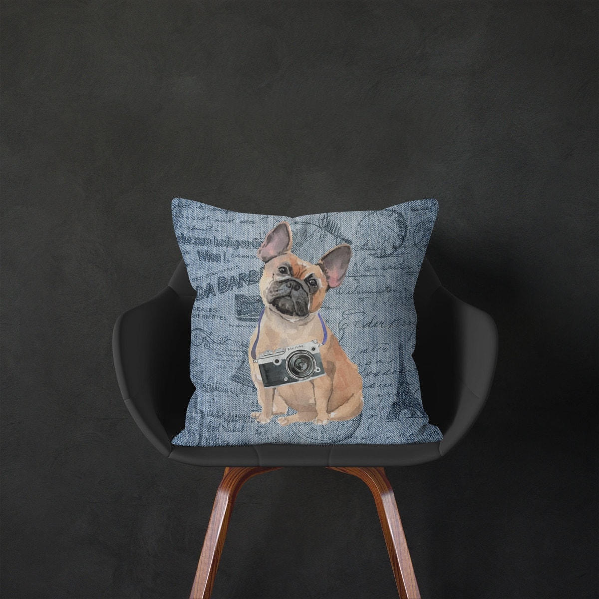French Bulldog dog Inspired Denim Style Throw Pillow Cushion - Travel collection 5 French Bulldog dog Inspired Denim Style Throw Pillow Cushion - Travel collection - Image 4