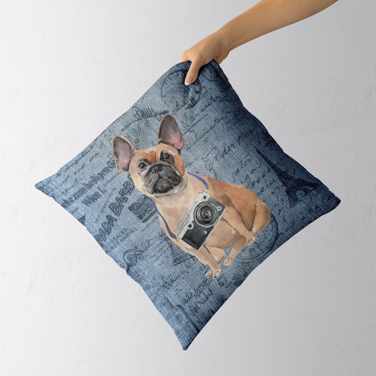 French Bulldog dog Inspired Denim Style Throw Pillow Cushion - Travel collection 4 French Bulldog dog Inspired Denim Style Throw Pillow Cushion - Travel collection - Image 3