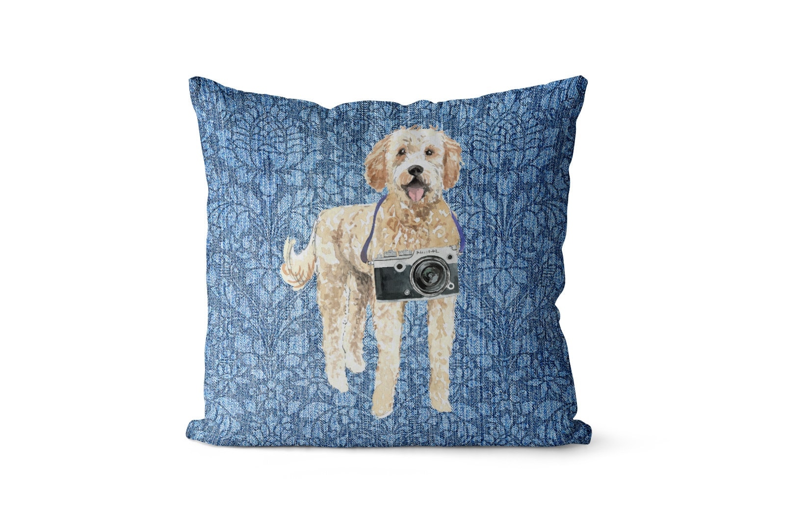 Golden Doodle dog Inspired Denim Style Throw Pillow Cushion - Travel collection 11 Golden Doodle dog Inspired Denim Style Throw Pillow Cushion - Travel collection - Image 10