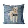 Adventure is out there cushion Golden Doodle Faded Ephemera Denim front view