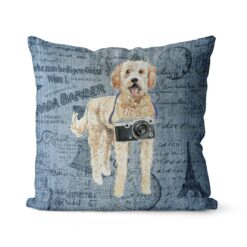 Golden Doodle dog Inspired Denim Style Throw Pillow Cushion - Travel collection