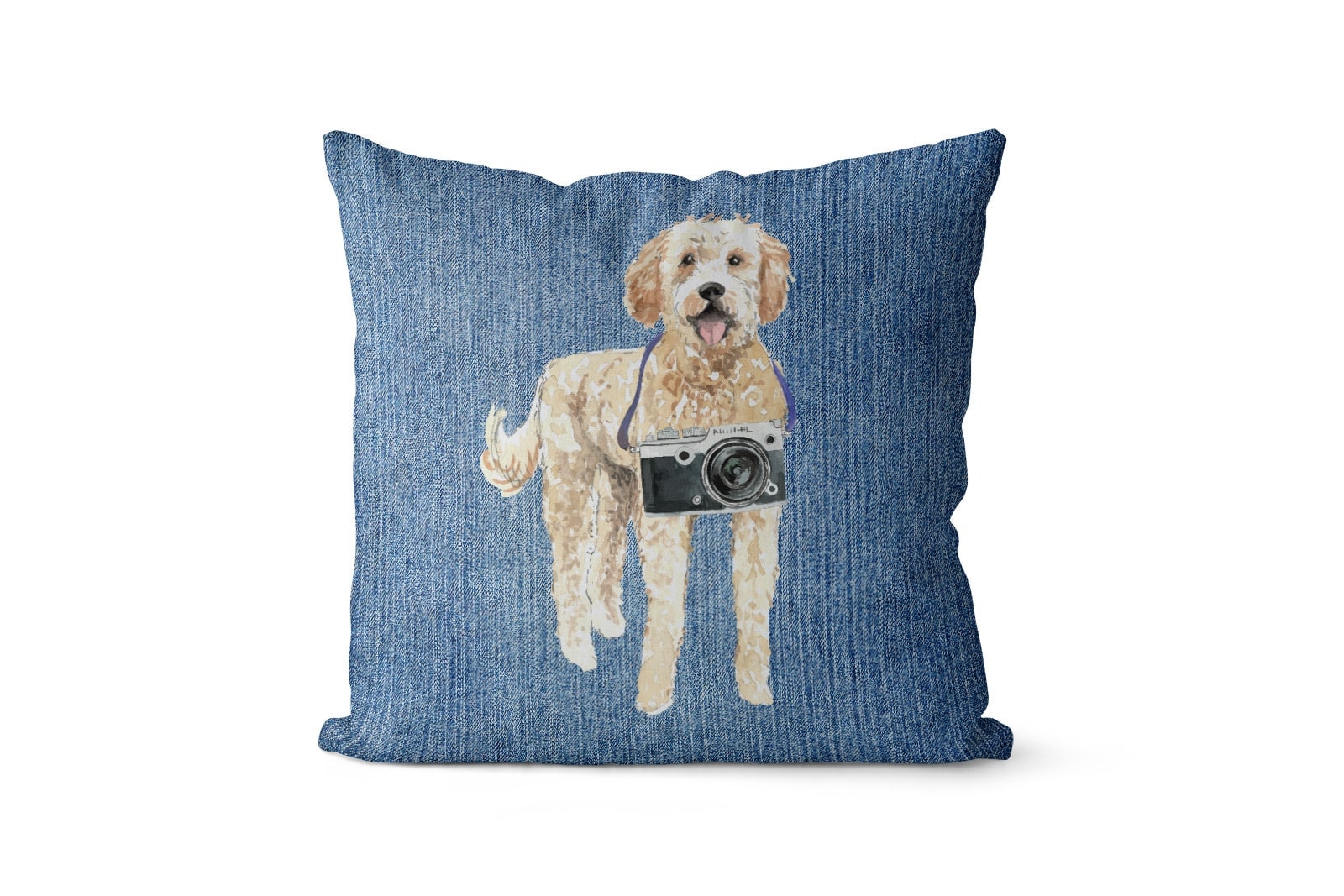Golden Doodle dog Inspired Denim Style Throw Pillow Cushion - Travel collection 7 Golden Doodle dog Inspired Denim Style Throw Pillow Cushion - Travel collection - Image 6