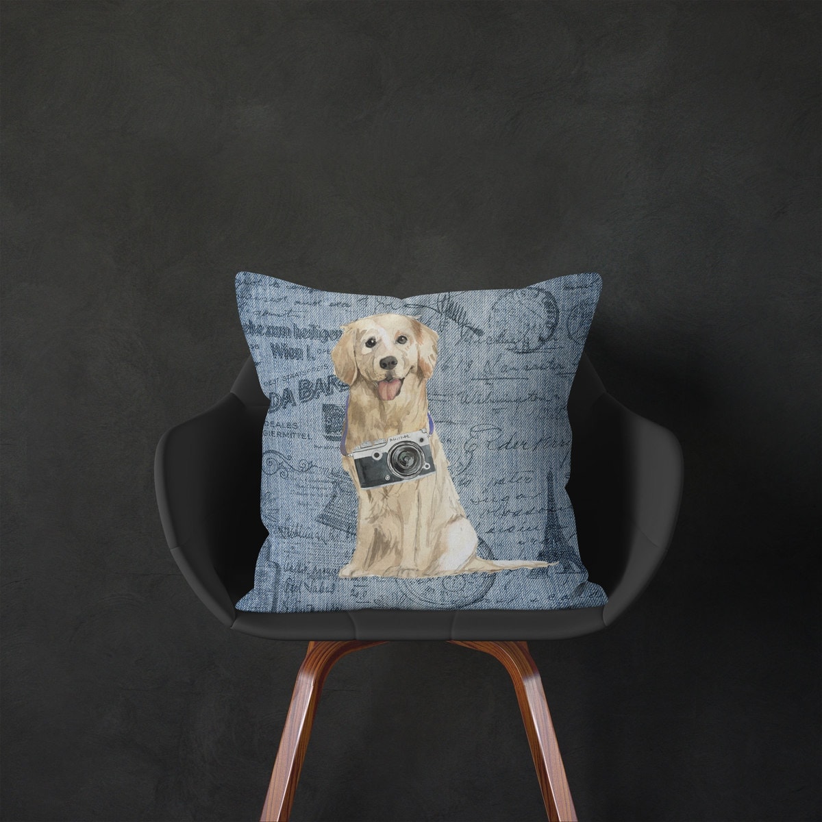 Golden Retriever dog Inspired Denim Style Throw Pillow Cushion - Travel collection 6 Golden Retriever dog Inspired Denim Style Throw Pillow Cushion - Travel collection - Image 4