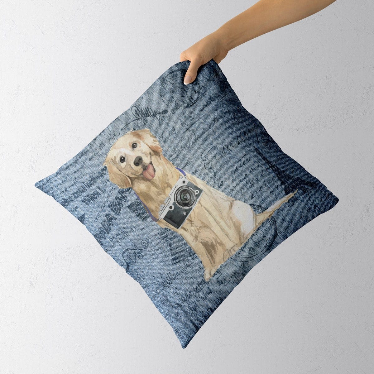 Golden Retriever dog Inspired Denim Style Throw Pillow Cushion - Travel collection 5 Golden Retriever dog Inspired Denim Style Throw Pillow Cushion - Travel collection - Image 3