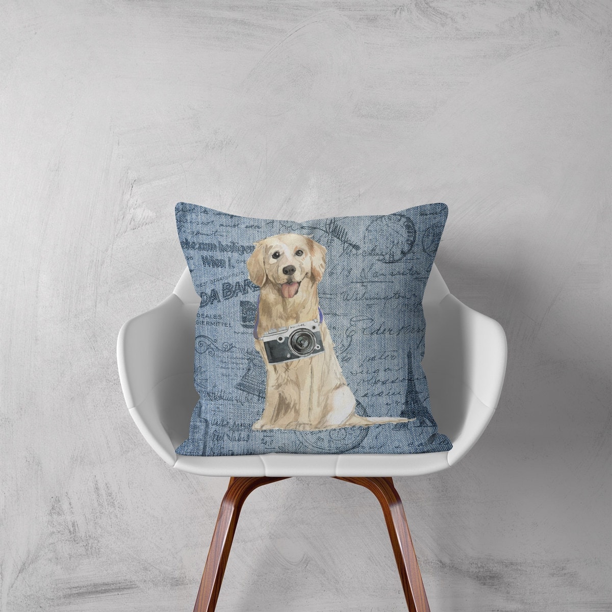Golden Retriever dog Inspired Denim Style Throw Pillow Cushion - Travel collection 4 Golden Retriever dog Inspired Denim Style Throw Pillow Cushion - Travel collection - Image 2