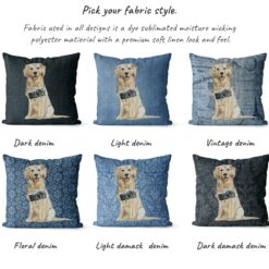Golden Retriever dog Inspired Denim Style Throw Pillow Cushion - Travel collection 16 Adventure is out there cushion Golden Retriever variations