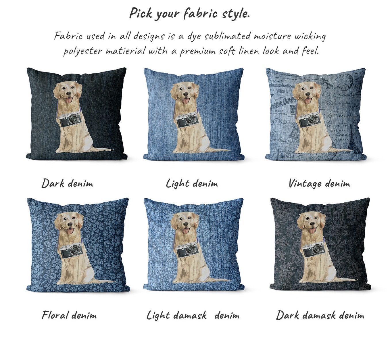 Golden Retriever dog Inspired Denim Style Throw Pillow Cushion - Travel collection 7 Golden Retriever dog Inspired Denim Style Throw Pillow Cushion - Travel collection - Image 5