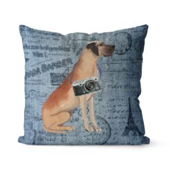 Great Dane dog Inspired Denim Style Throw Pillow Cushion - Travel collection