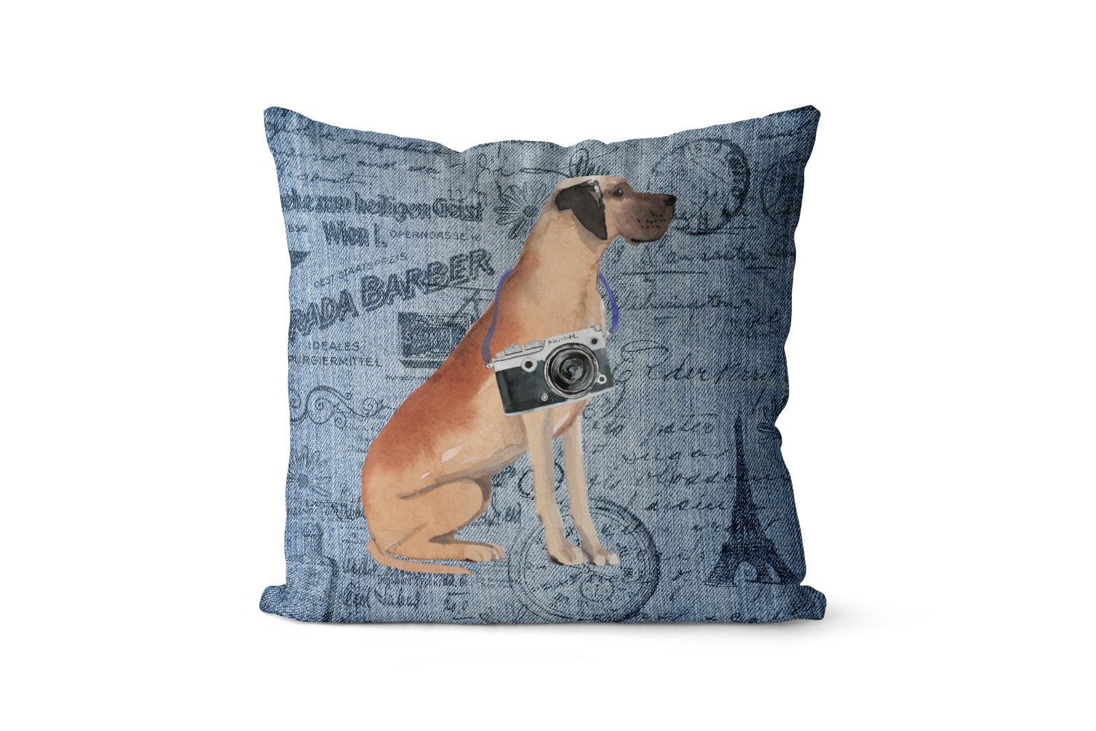 Great Dane dog Inspired Denim Style Throw Pillow Cushion - Travel collection 2 Great Dane dog Inspired Denim Style Throw Pillow Cushion - Travel collection
