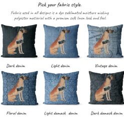 Great Dane dog Inspired Denim Style Throw Pillow Cushion - Travel collection 15 Adventure is out there cushion Great Dane variations