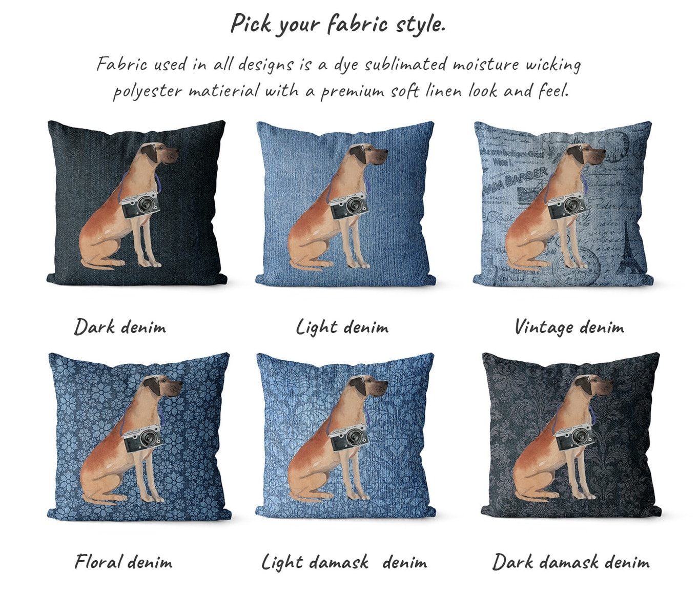 Great Dane dog Inspired Denim Style Throw Pillow Cushion - Travel collection 6 Great Dane dog Inspired Denim Style Throw Pillow Cushion - Travel collection - Image 5