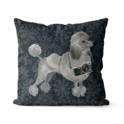 Adventure is out there cushion Grey Poodle Dark Damask Denim front view