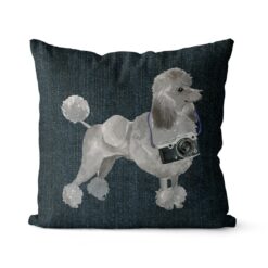 Adventure is out there cushion Grey Poodle Dark Denim front view