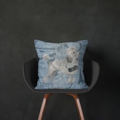 Adventure is out there cushion Grey Poodle Faded Ephemera Denim black chair