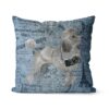 Grey Poodle dog Inspired Denim Style Throw Pillow Cushion - Travel collection 1 Adventure is out there cushion Grey Poodle Faded Ephemera Denim front view