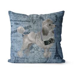 Grey Poodle dog Inspired Denim Style Throw Pillow Cushion - Travel collection