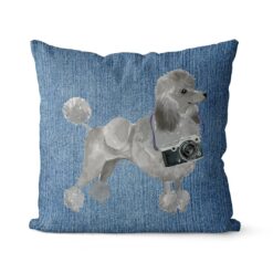 Adventure is out there cushion Grey Poodle Gently Faded Denim front view