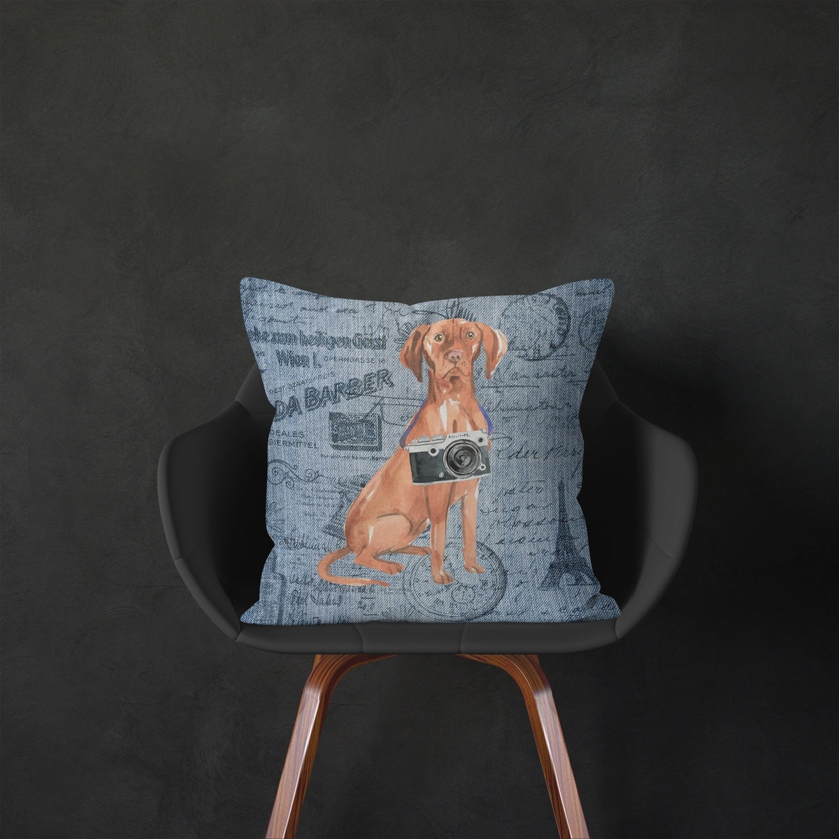 Hungarian Vizsla dog Inspired Denim Style Throw Pillow Cushion - Travel collection 5 Hungarian Vizsla dog Inspired Denim Style Throw Pillow Cushion - Travel collection - Image 4