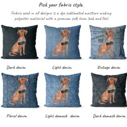 Hungarian Vizsla dog Inspired Denim Style Throw Pillow Cushion - Travel collection 15 Adventure is out there cushion Hungarian Vizsla variations