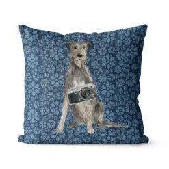 Adventure is out there cushion Irish Wolf Hound Daisy Denim front view
